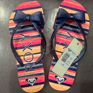 Roxy Kids' Glitter Bow Flip Flops - Pink and Orange